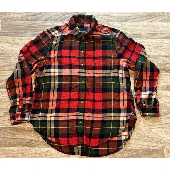 American Eagle Women's Large Ahh-mazingly Soft Boyfriend Fit Plaid Flannel Shirt - Picture 3 of 9